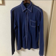 USED PRADA STRETCH COTTON DRESS SHIRT, NAVY, SIZE M-L VERYGOOD
