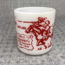 Vtg 1950s Hazel Atlas Davy Crockett Milk Glass Child's Mug Red Print 1786-1836