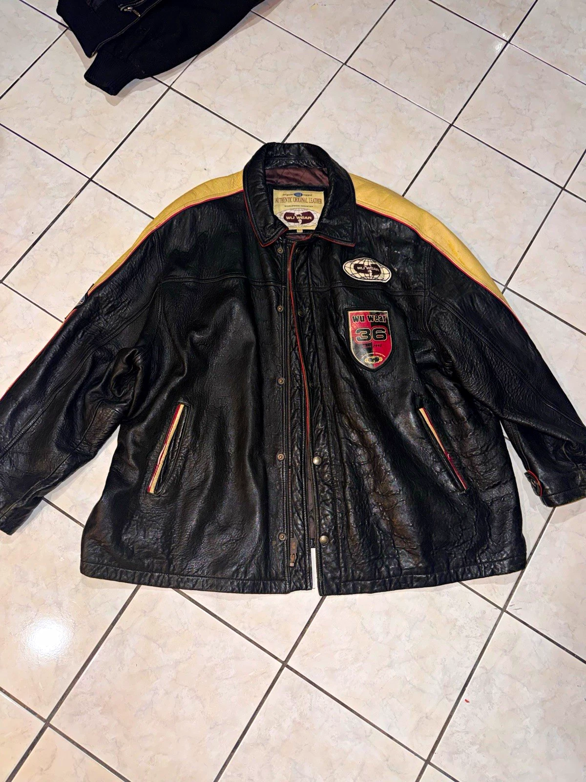 Wu Wear 36 Men’s 4XL Leather Jacket Black Quilted Lined Zip/Snap Pockets - product detail image 1