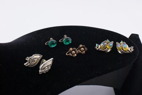 Vintage Costume Jewelry Clip-On & Screw-Back Earrings, Lot of 4 Pairs