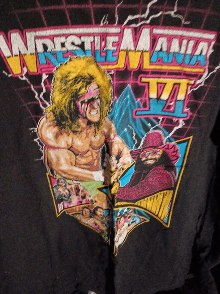 Camiseta Usada en Excelente Condición Wrestle Mania VI Para Hombre Talla XL Negra Ultimate Warrior Macho Man Foto 4 de 4