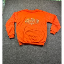 Pumpkin Season Orange Graphic Sweatshirt Women XL Fall Halloween Pullover Casual