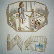 Foldable Large 2-in-1 Wooden Baby Playpen for Babies, 25 Tall, Wood, 63x63x25