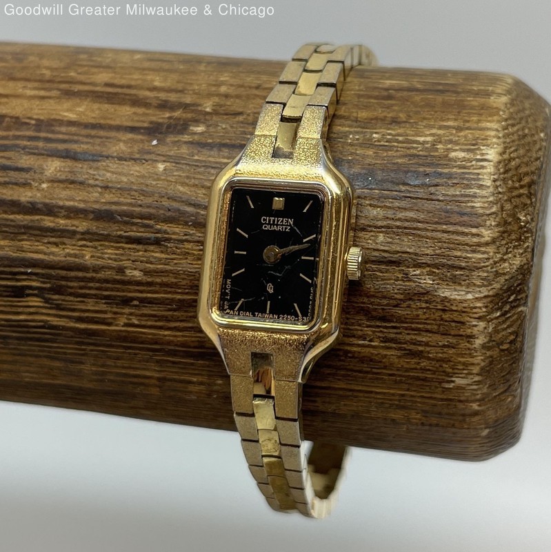 Ladies Citizen Quartz Gold Tone Black Dial Watch, 14g