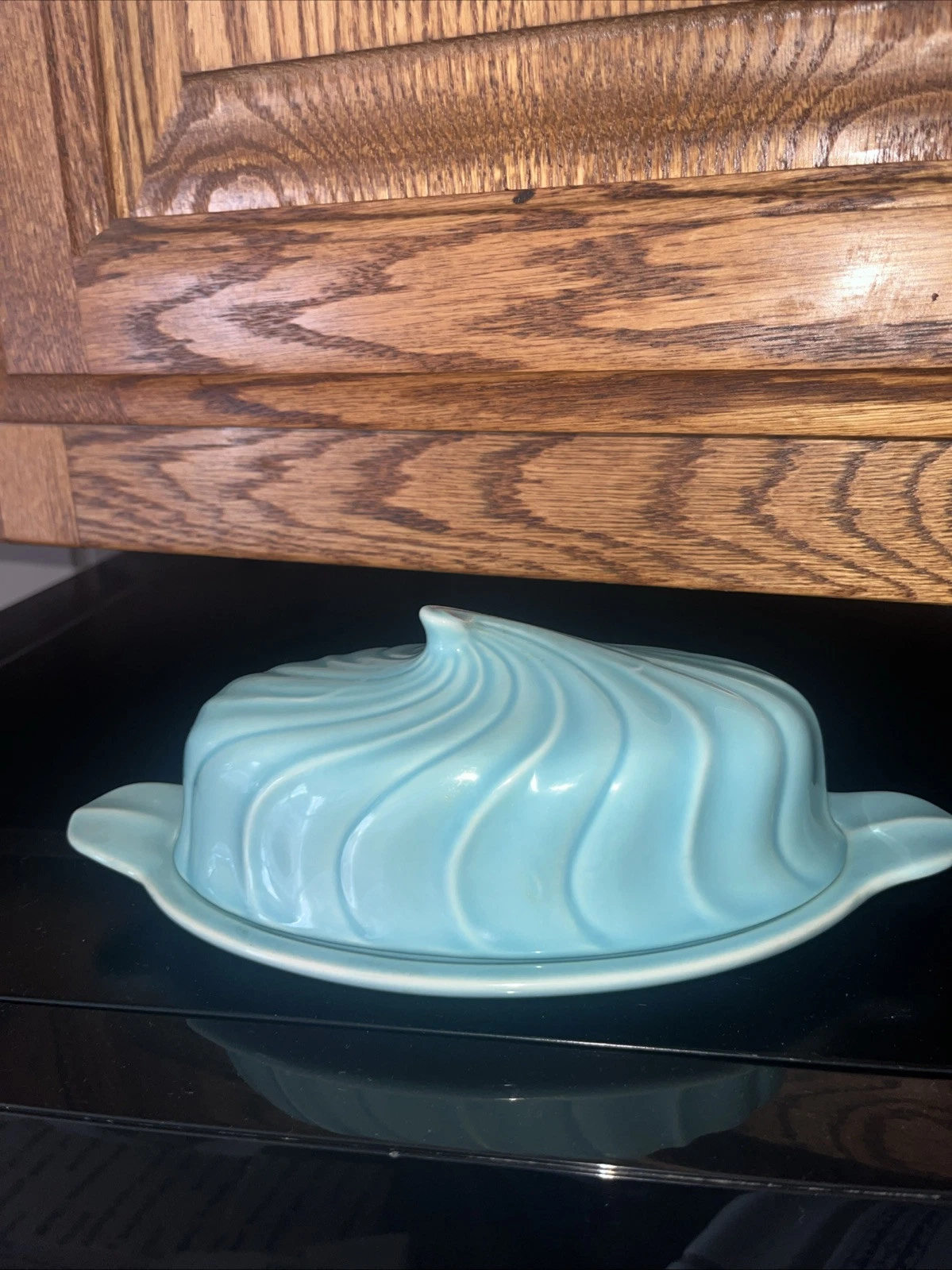 Vintage Franciscan Coronado Swirl Covered Butter Dish Aqua Glossy Turqoise