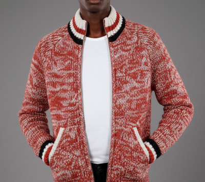 JACK & JONES Pullover/Cardigan 100% reine Wolle rot Melange Verarbeitung durchgehender Reißverschluss L