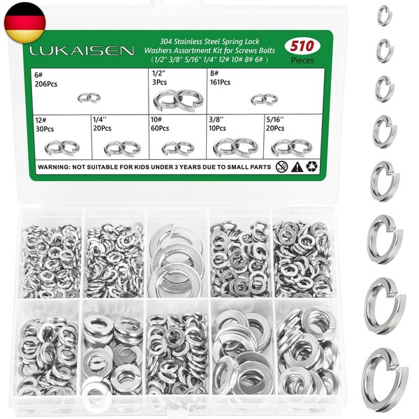 510 Stk Unterlegscheiben Set, Federringe, SpiralföRmige Federscheiben,-image