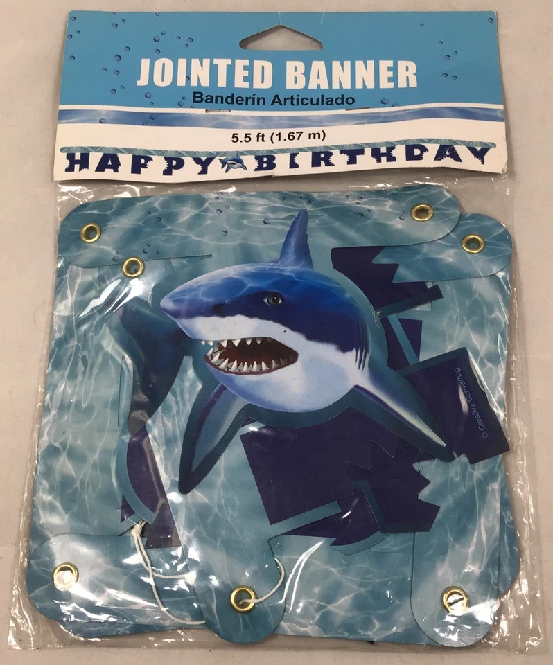 New Happy Birthday Party Shark 16 Invitations & Banner Invites 16 Envelopes - Image 4 of 4