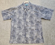 Tori Richard-Mens Hawaiian Shirt-Medium-Blue-Coral-Cotton Lawn-Casual