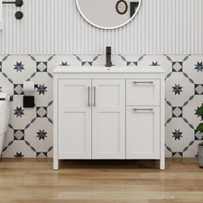 36" White Bathroom Vanity Set with SMC Sink and Ample Storage Cabinet