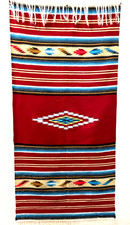 Vintage Native MEXICAN Saltillo Serape Blanket Rug Textile Mexico Wall Art