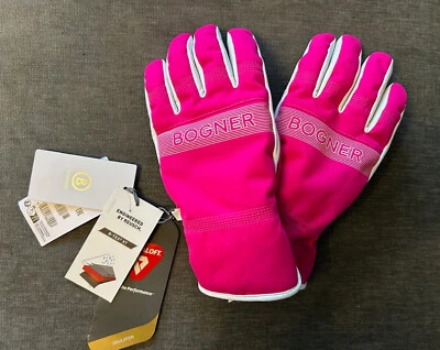 Bogner HILLA Damen Teil Leder Ski Handschuhe Magenta Primaloft Größe 8 L Neu