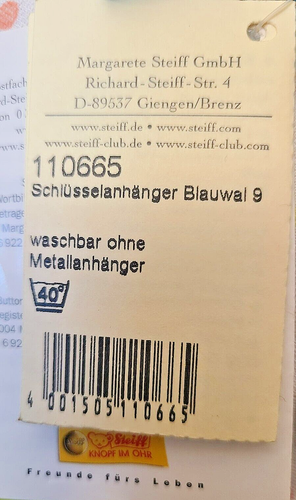 steiff 110665 - Blauwal Schlüsselanhänger 9cm weich neuwertig KF mEtiketten - Bild 6 von 8