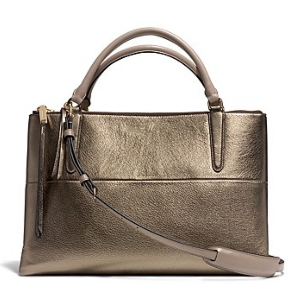 NWT COACH BOROUGH BAG IN METALLIC LEATHER GOLD F32323 | eBay