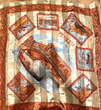 Venezia Souvenir Scarf Italy 36" by 36" size Polyester Gold/Red/Blue/Tan
