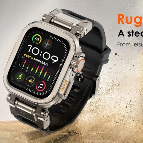 Metalowa obudowa + silikonowy pasek do Apple Watch Ultra2 49mm Series 10 9 8 7 6 5 44-46mm - Zdjęcie 13 z 30