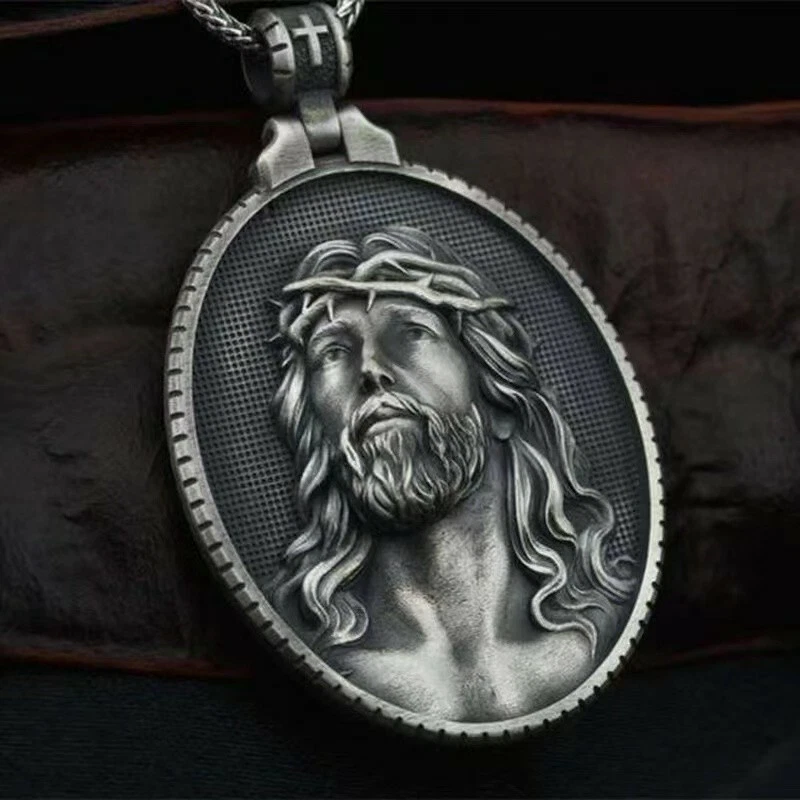 Unisex Retro Hombres Mujeres Jesucristo Santa Medalla Cruz Colgante Collar 27" Cadena  Foto 2 de 3