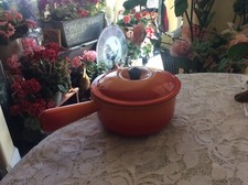Vtg Le Creuset #16 Sauce Pan Pot Flame Orange Cast Iron Enamel w/Lid