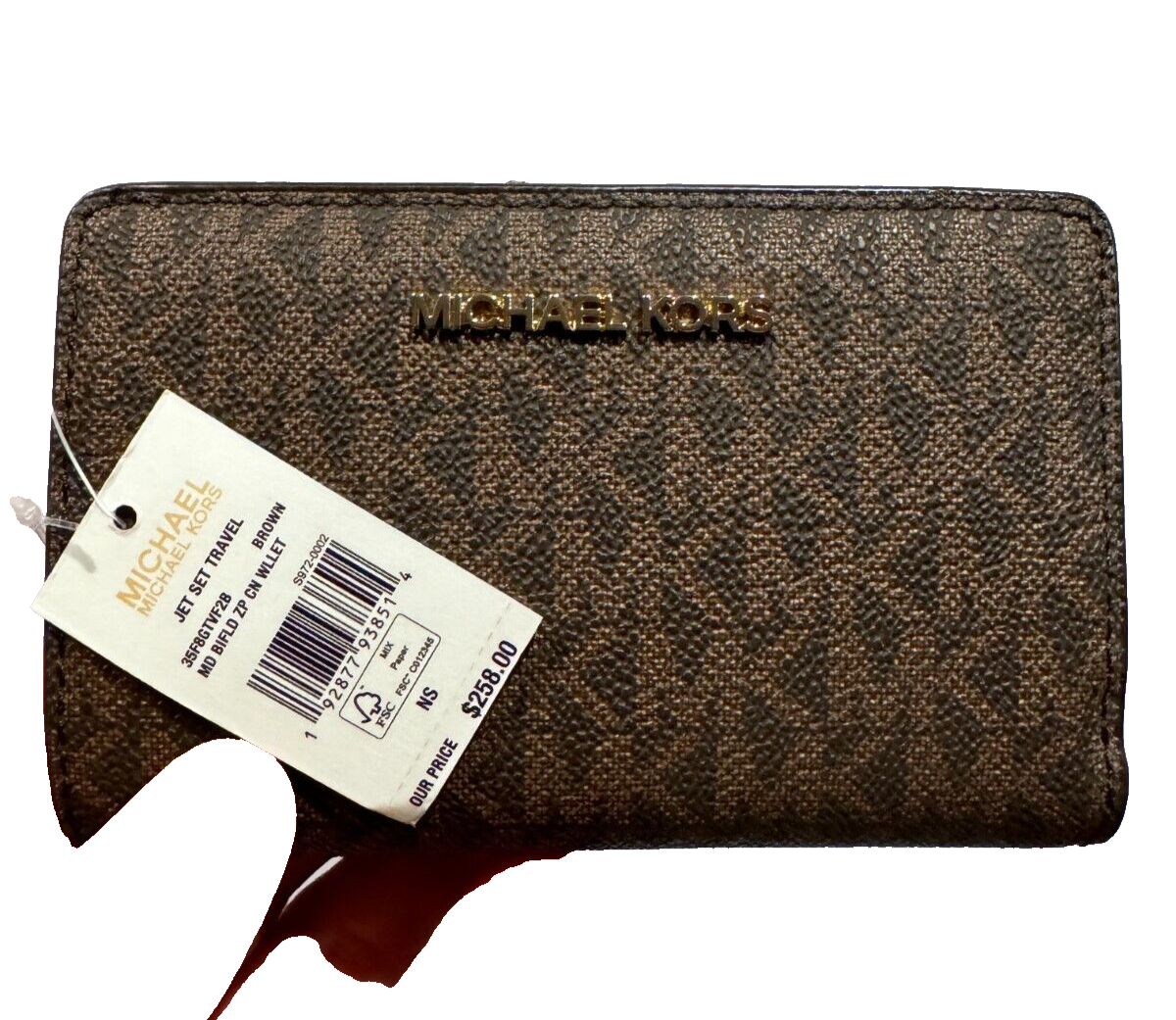 Michael Kors JET SET TRAVEL 二つ折り財布 35F8GTVF2B-BROWN Michael Kors Jet Set Travel Medium Bifold Zip Coin Credit