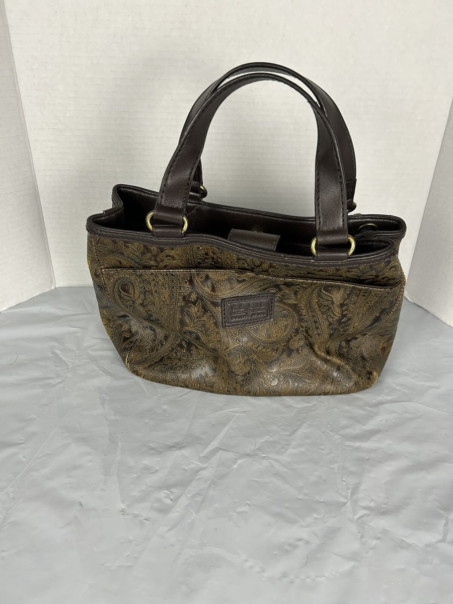Relic Coffee Brown Paisley Vegan Leather Handbag Purse Stamped