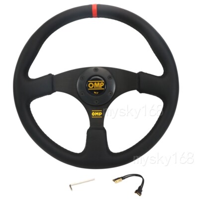 OMP 345mm 13.5' Genuine Leather flat Racing Steering Wheel sport rally Red line