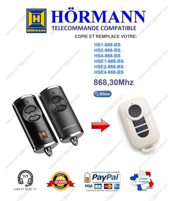 Télécommande compatible Hormann 868Mhz Bisecur HS1 BS HSE1 BS HSE2 BS HS4 BS