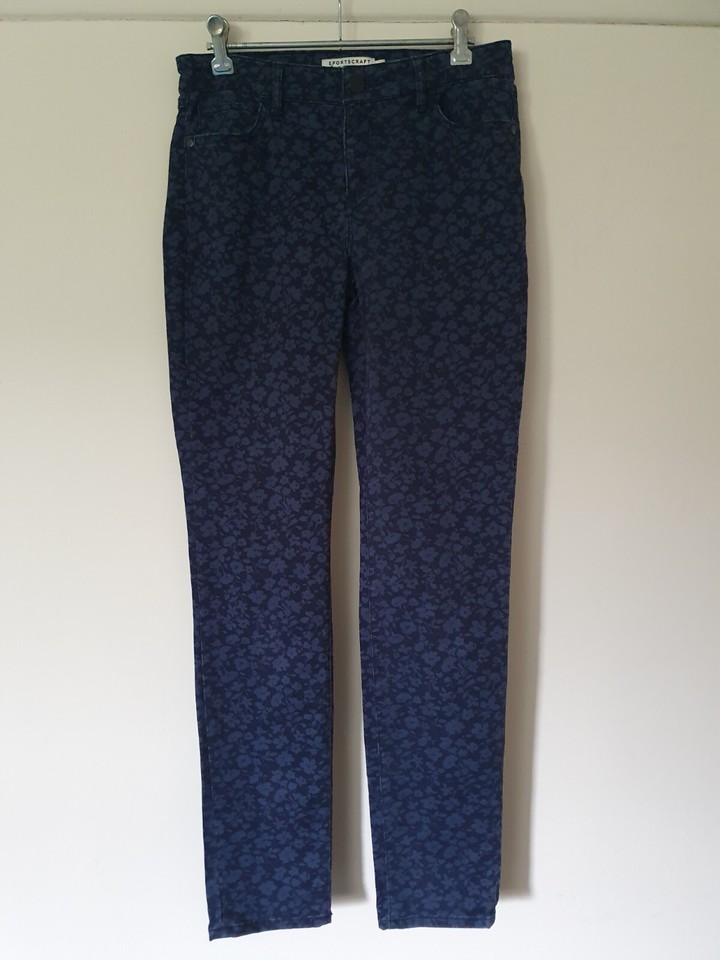 Sportscraft Cleo Womens Chino Pants Size 6 Slim Floral Blue W28 L31