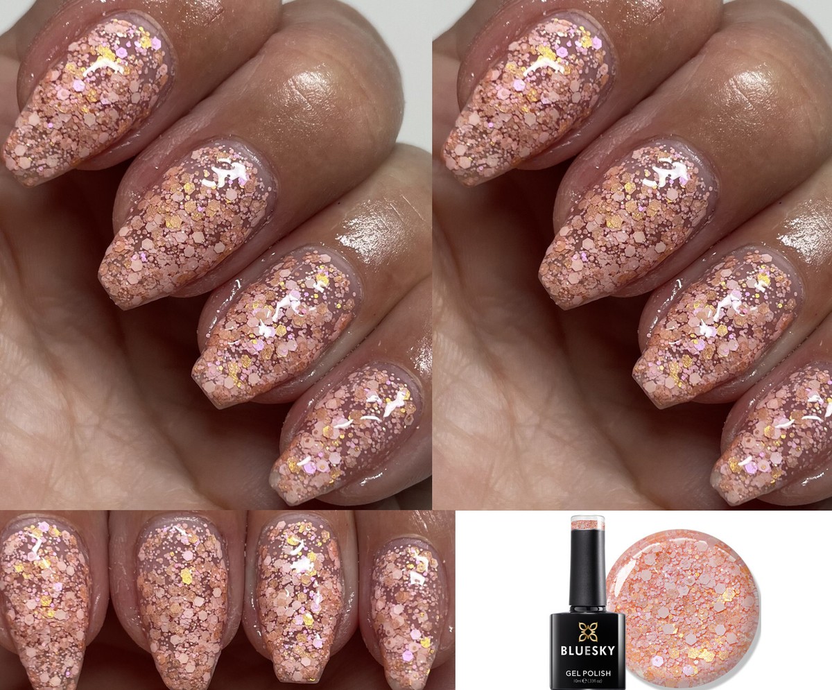 Bluesky Glitzer Gel Nagellack SN Collection – UV/LED Aushärtbar, 10 Ml + 2 Glanztücher (Gold, Silber & Farben)