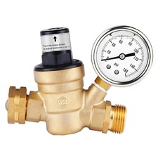 Water Pressure Regulator For RV Lead-free Brass Adjustable Reducer Gauge 3/4"