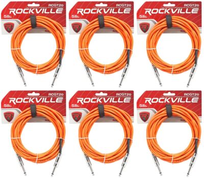 6 Rockville RCGT20O 20'  1/4'' TS to 1/4'' TS Guitar/Instrument Cable