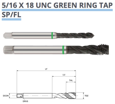5/16 - 18 UNC SPIRALNUTENGEWINDEBOHRER GRÜN BERINGT HSS-E 6H TM65309200 EUROPA WERKZEUG C16