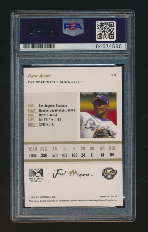 2005 Just Minors-#15 ERICK AYBAR (Angels) *AUTOGRAPHED* *PSA Authentic* - Image 2 of 2