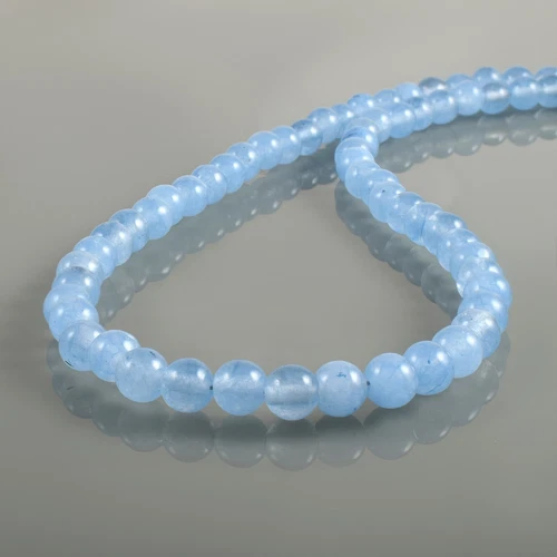 Natural 6mm Aquamarine Plain Round Beads Chain 18" Strand Handmade Necklace - Picture 4 of 7