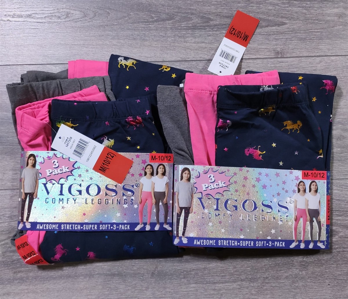 Vigoss Leggings Girls Size Medium 10-12 Comfy Gray Black 6-Pack