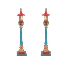 Dept 56 CHINATOWN POST LAMPS SET OF 2 Christmas In The City 6014551 Dragon