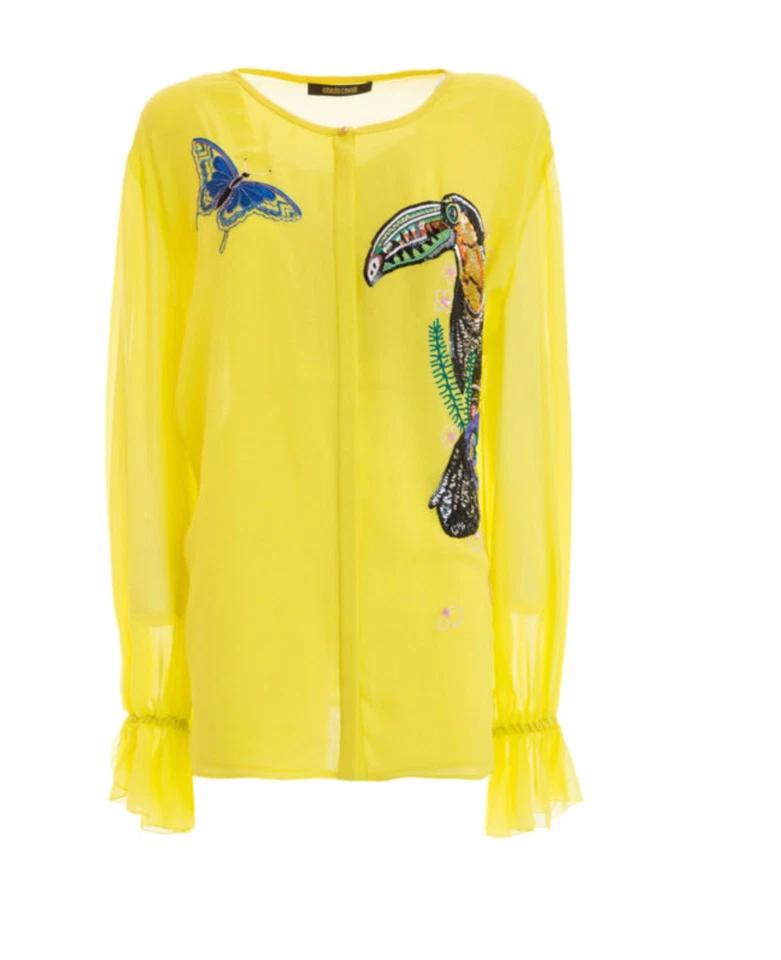 ROBERTO CAVALLI Tropical Embroidery Georgette Shirt &Pants Size 38