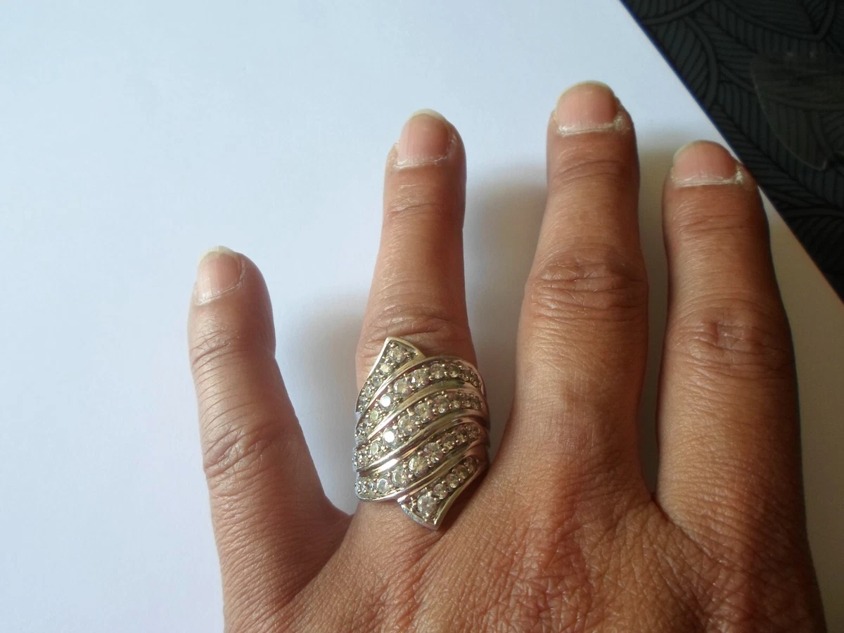 Bague En Argent Massif Avec Pierre Orange Facettée Et Zirconiums - Taille 52, Occasion