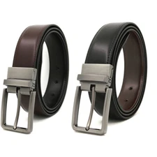 110-130cm Double Side Leather Reversible Belt Men Real Genuine Belt Dress Strap