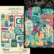 Graphic45 SEAS THE DAY (31) CHIPBOARD TAGS & FRAMES scrapbooking SUMMER