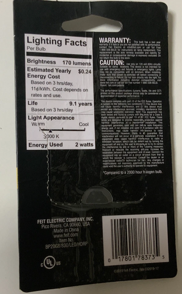 🌿 Feit Electric LED Bulb 20W 120V 170 Lumens G8 3000K Bright White🆕 As Shown - Image 2 of 2