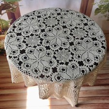 33" Vintage Hand Crochet Cotton Lace Tablecloth Square Table Cloth Topper Doily