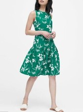 New Banana Republic Japan Green Floral Sleeveless Ruffle Drop Waist Dress 0
