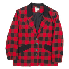 Vintage Jessica Hale Womens Blazer Jacket Red Wool 90s Gingham L