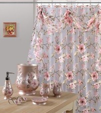 7 Piece Melrose Pink Shower Curtain and Resin Accessory Set