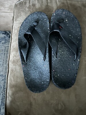 Island Pro Classic Leather Flip Flop Sandals Slip On Men's 9 Black