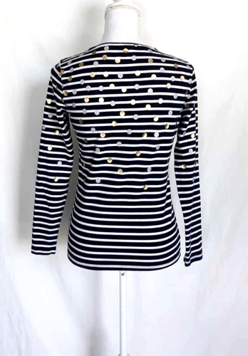 Talbots Petites Women's Top Shirt Size MP Navy White Striped Gold Silver Dots - Imagen 6 de 10