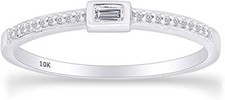 1/10ct Baguette Natural Diamond Stackable Wedding Band Ring 10K Solid Gold