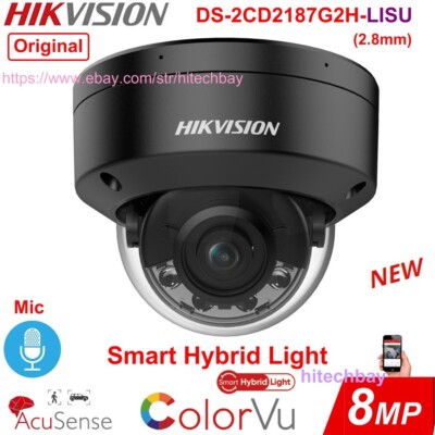Hikvision 8MP 4K ColorVu Smart-Hybrid-Light Mic PoE IP Camera DS-2CD2187G2H-LISU