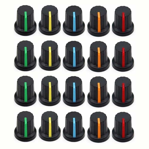 20 Pcs 6mm Shaft Hole Dia Plastic Threaded Knurled Potentiometer Knobs Cap 15*15 - Afbeelding 1 van 14