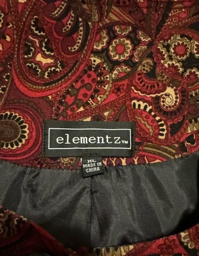 Elementz Women’s 3/4 Sleeve Red Paisley Collarless Blazer Jacket Size XL - Picture 9 of 9
